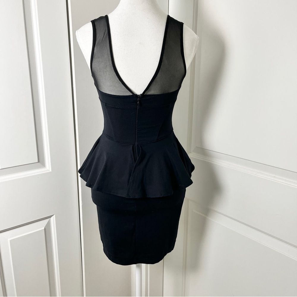 Bebe Glam Black Sleeveless Peplum Cocktail Dress w/ Illusion Neckline - XXS - Picture 6 of 13